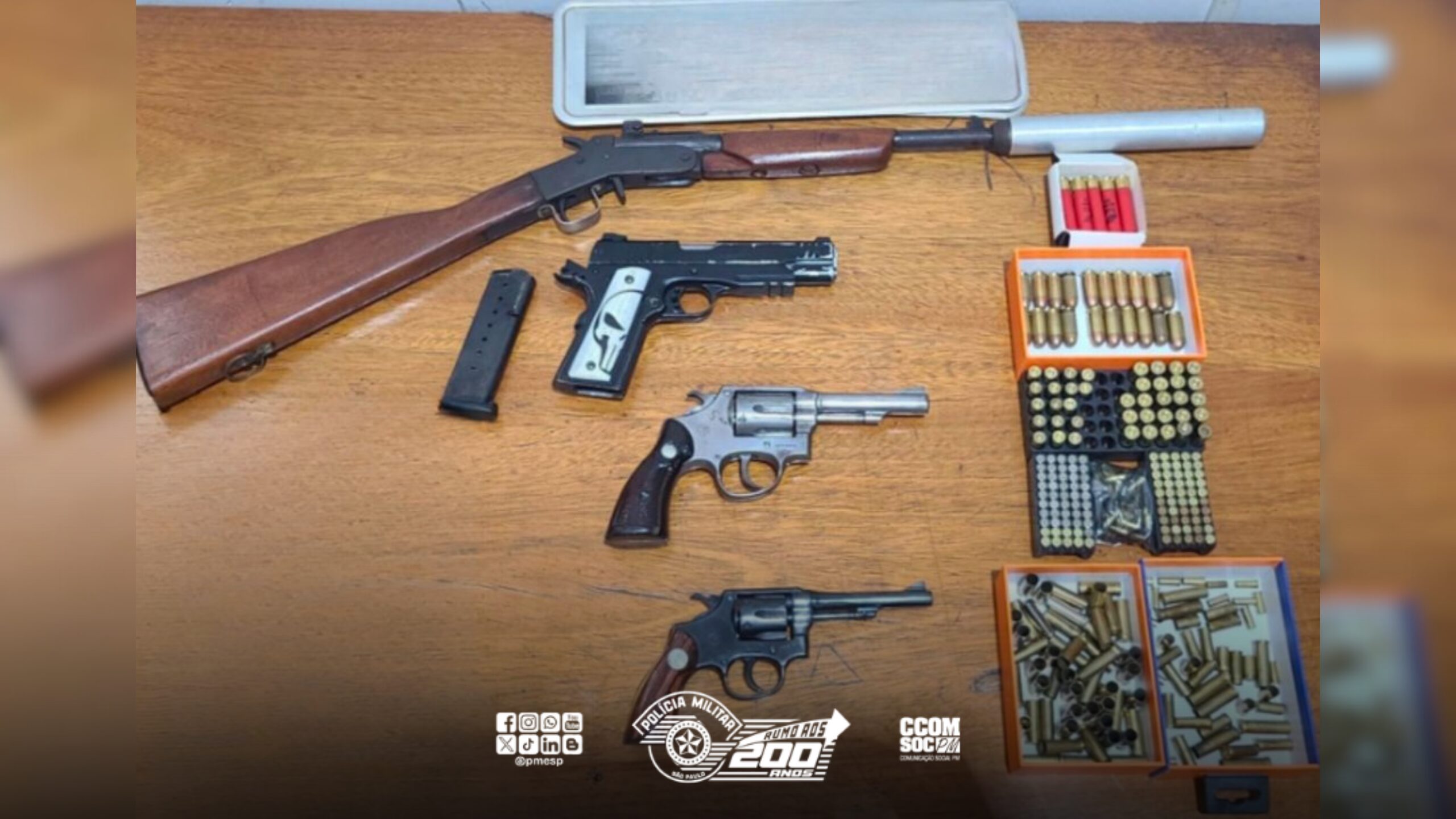 PM recupera carro furtado e apreende armas de fogo no interior de SP
