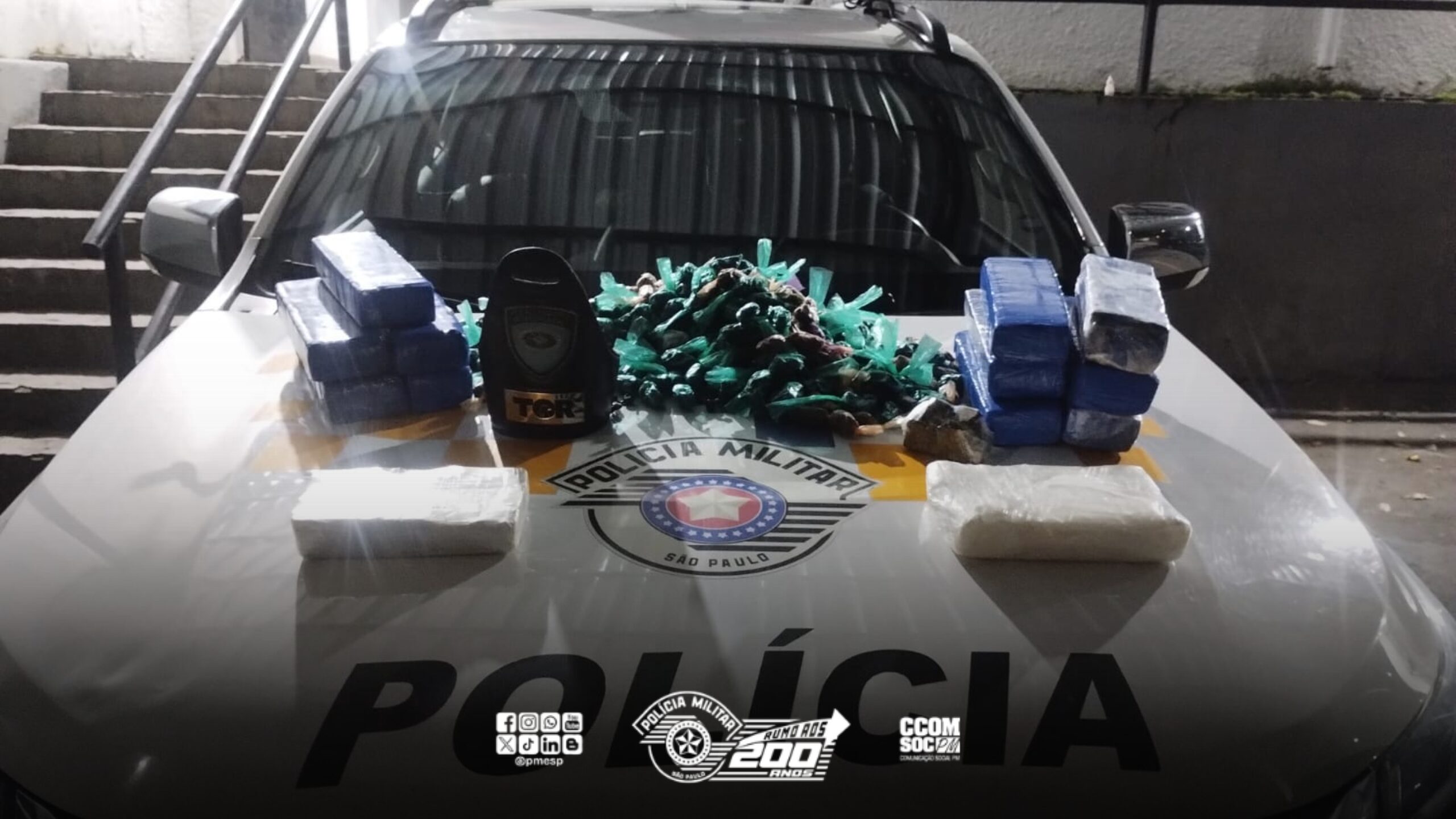 Em Operação da PM Rodoviária no interior de SP, homem é preso transportando 4,3kg de drogas