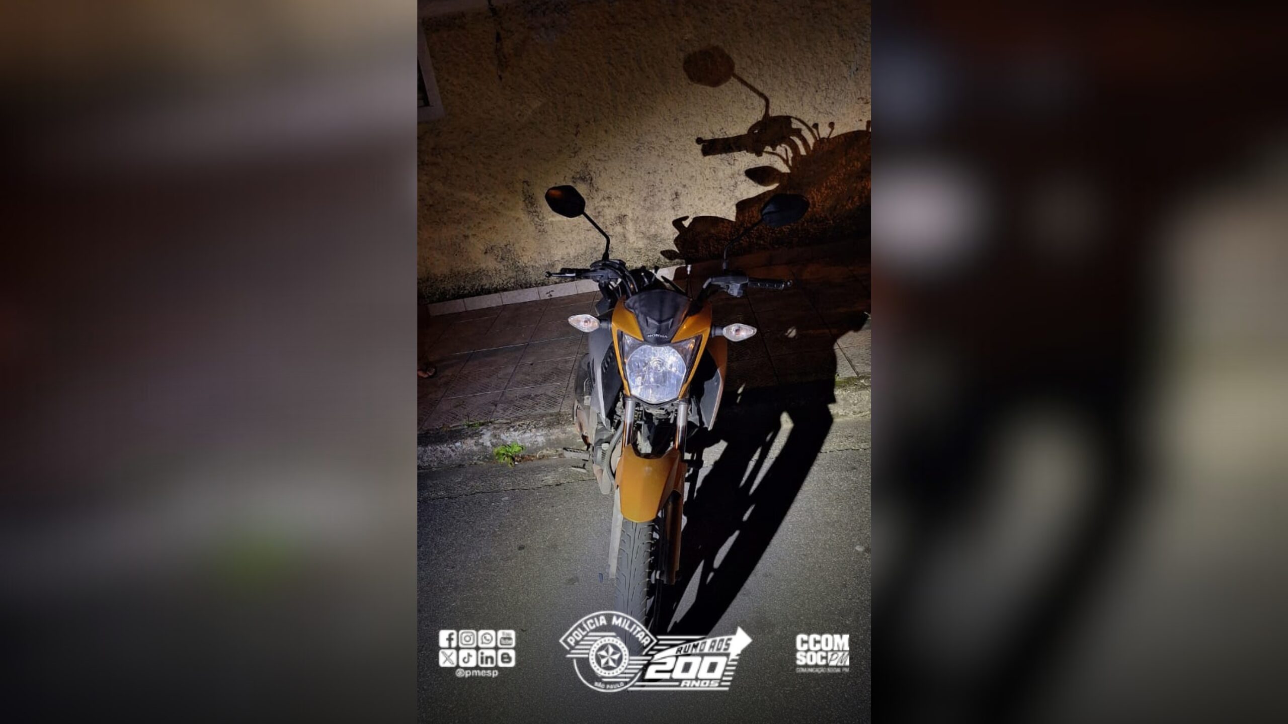 OPERAÇÃO VERÃO: Motocicleta furtada em São Vicente/SP é localizada pela PM em Santos/SP