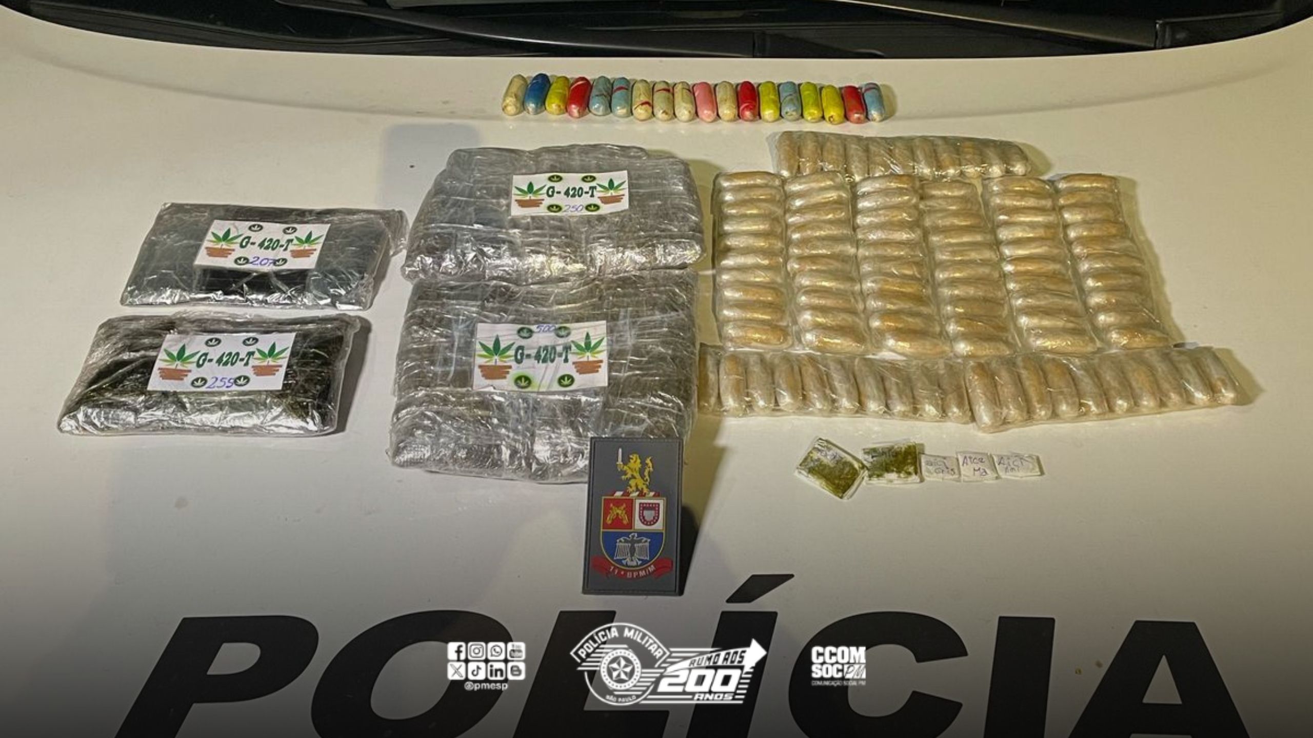 PM prende passageiros de ônibus que transportavam drogas na bagagem
