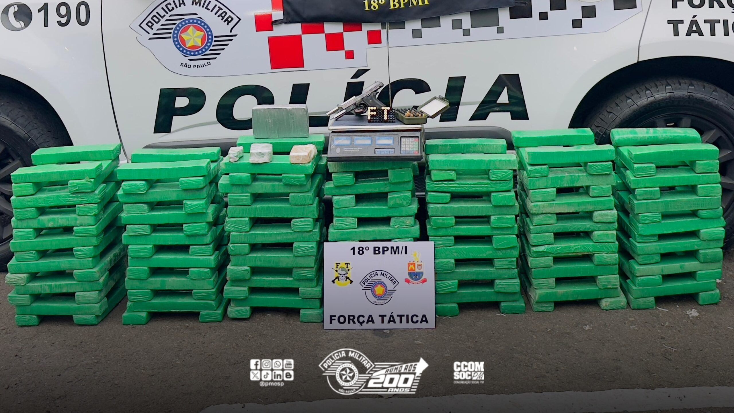 PM apreende mais de 170kg de maconha no interior de SP