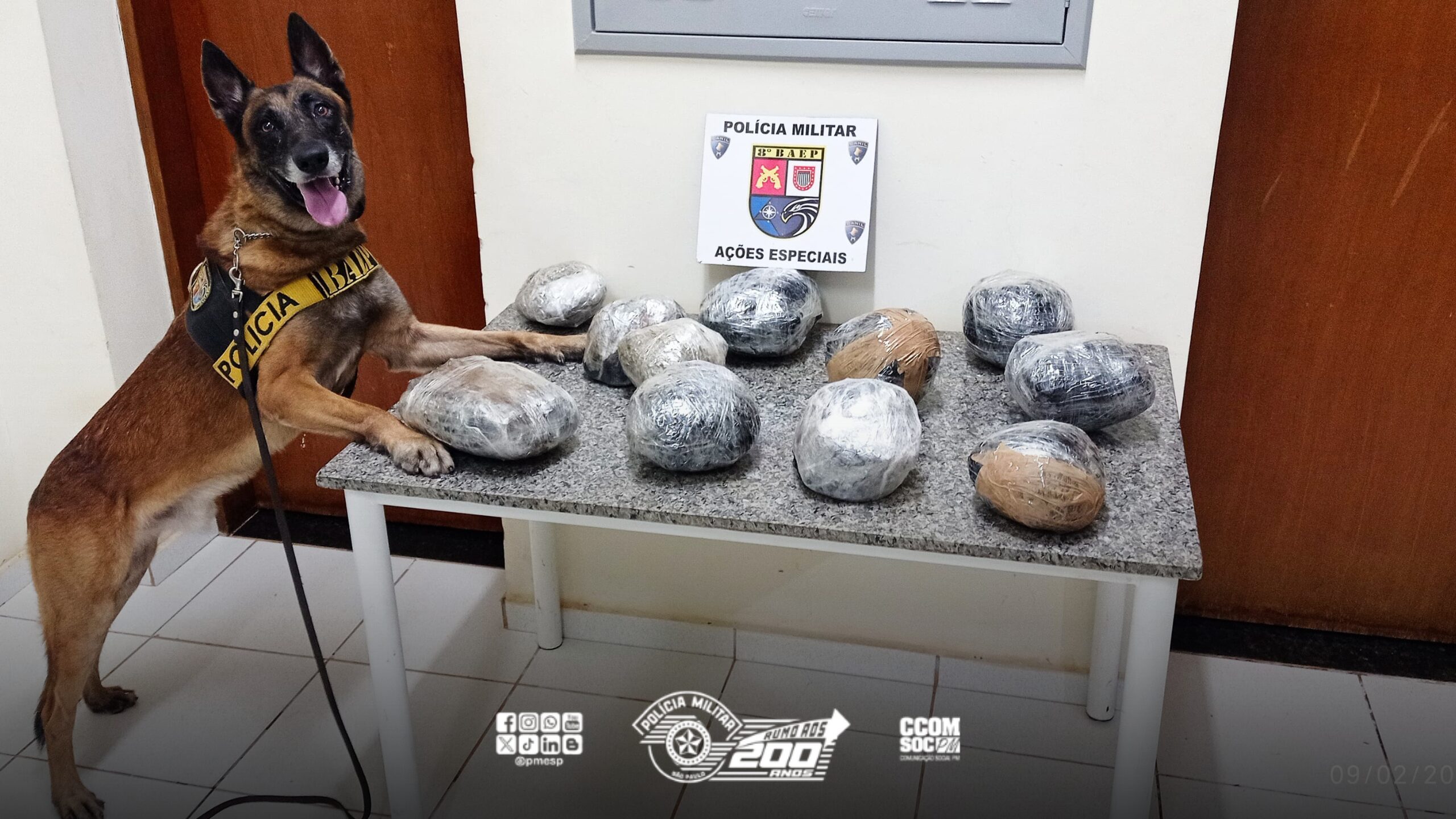 Mala com mais de 8kg de maconha é apreendida pela PM em operação no interior de SP