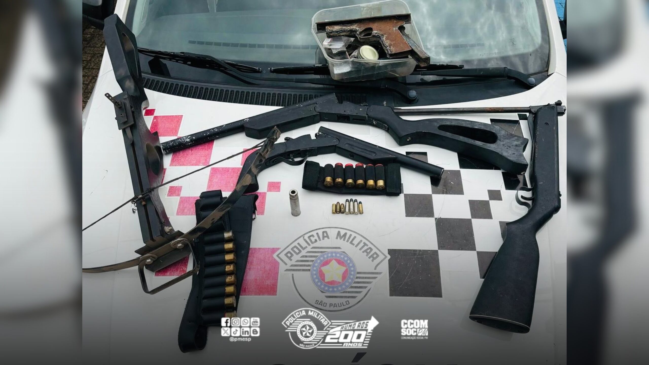 Armas de fogo e munições são apreendidas pela PM em Mogi Guaçu/SP