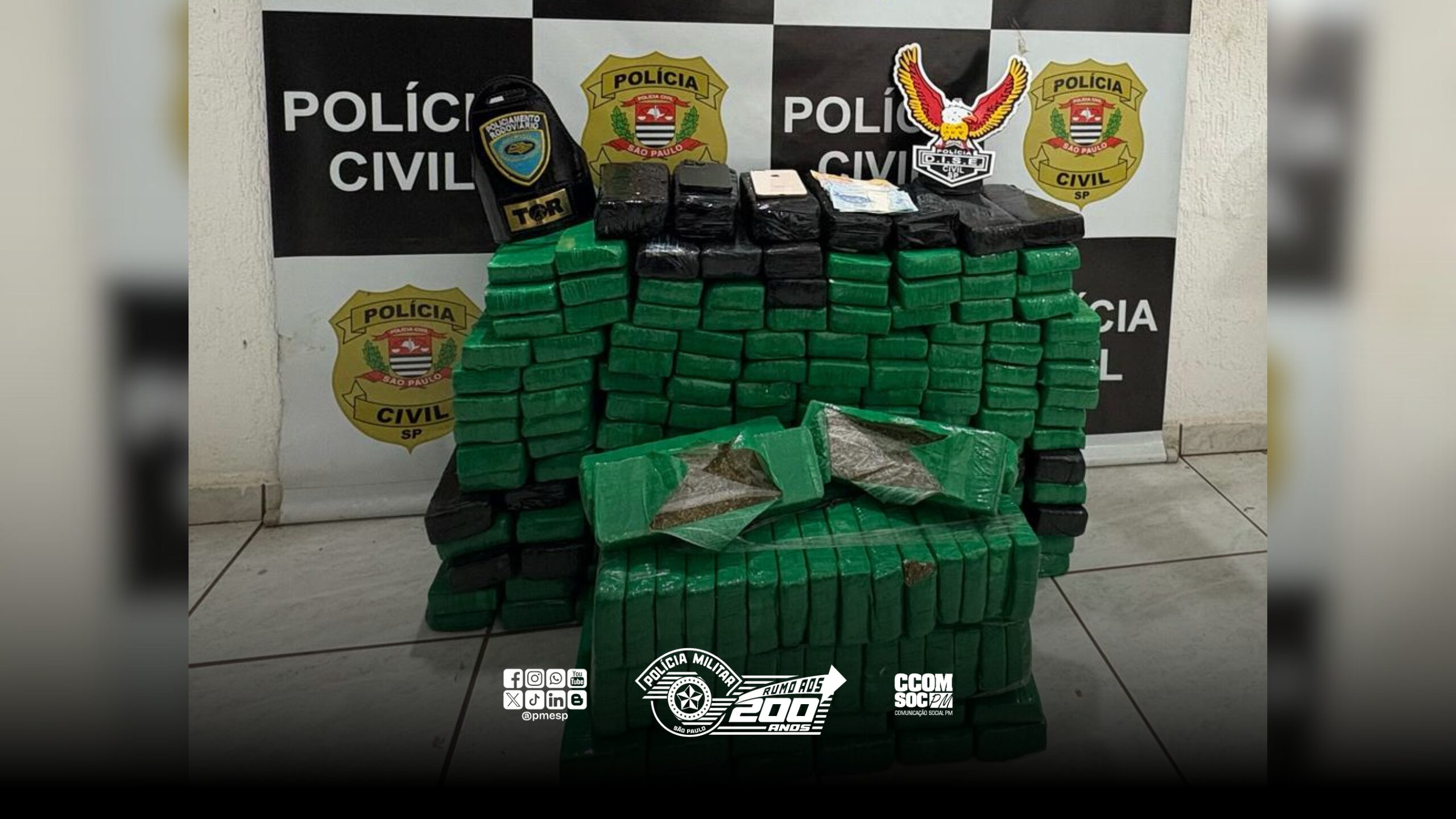 Mais de 130kg de maconha são apreendidos pela PM Rodoviária em operação no interior de SP
