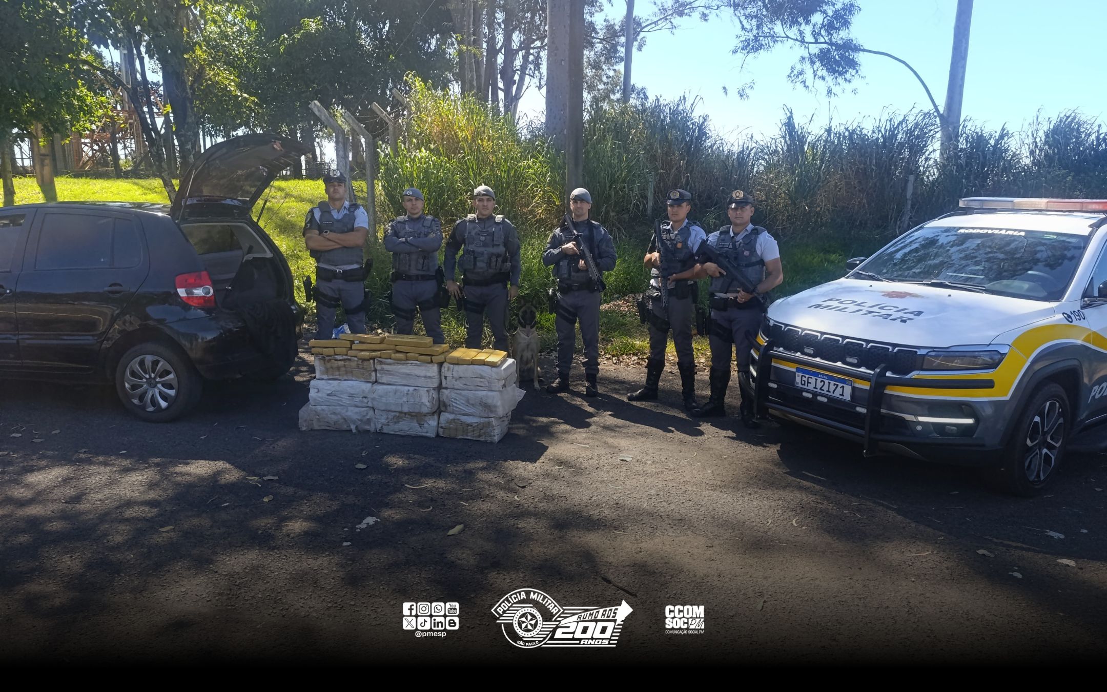 Carro furtado e mais de 208kg de drogas são apreendidos em operação na Rodovia Washington Luís