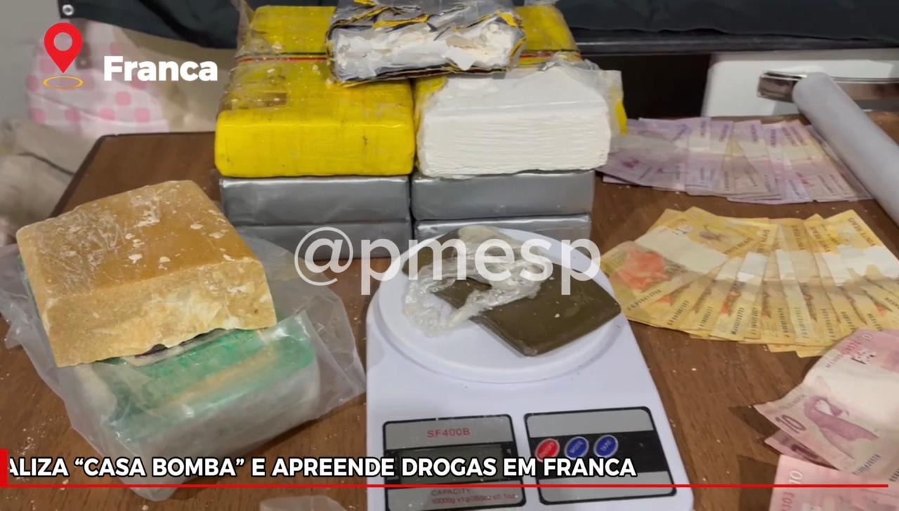 Polícia Militar localiza “casa bomba” e apreende drogas em Franca.