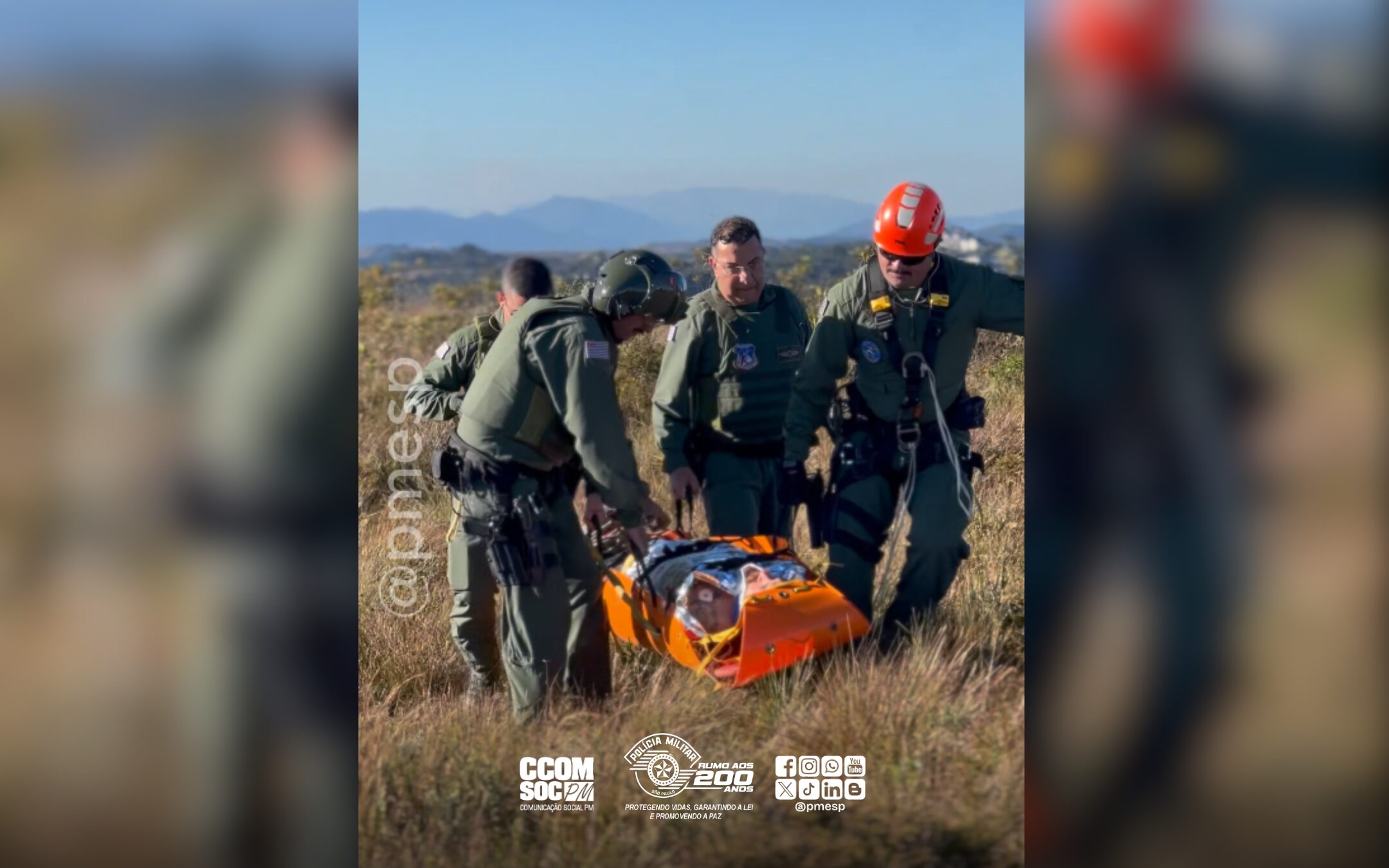 Helicóptero Águia PM resgata motociclista ferido em trilha de difícil acesso em Campos do Jordão