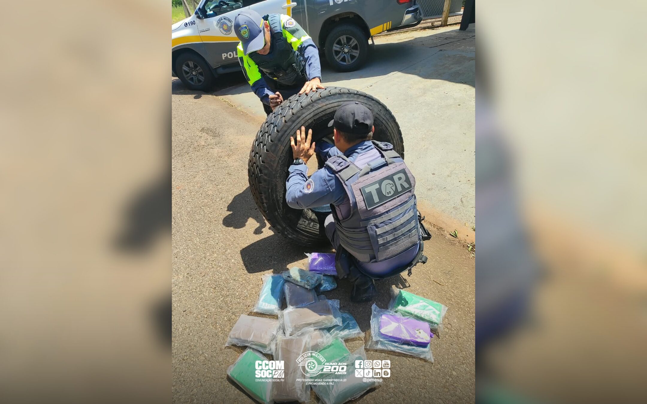 PM Rodoviária apreende quase 100 kg de cocaína em estepes de caminhão em Rosana